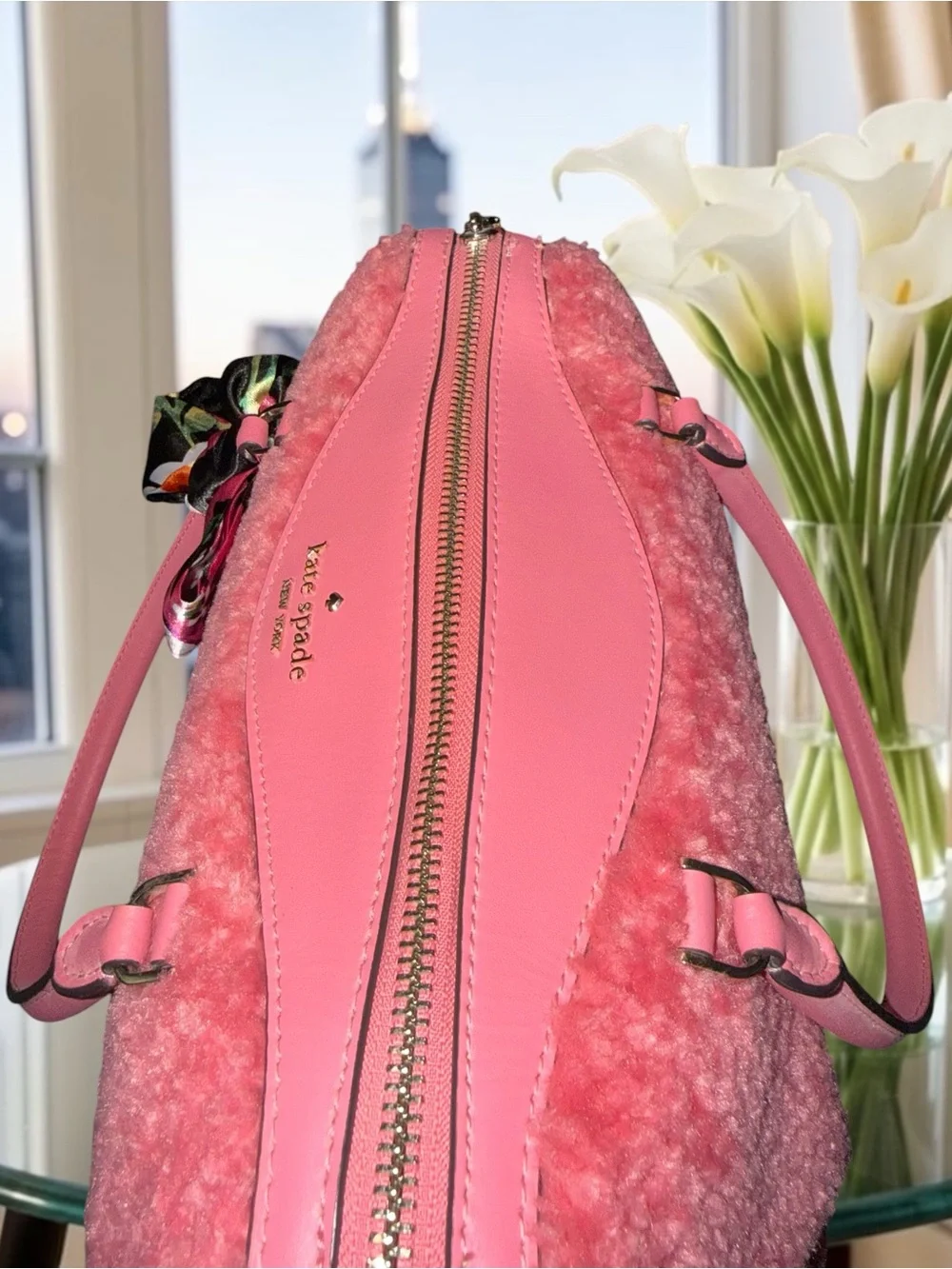 ❌Sold❌Kate Spade Mimi Faux Fur Satchel in the striking Pomegranate / Bright Blus